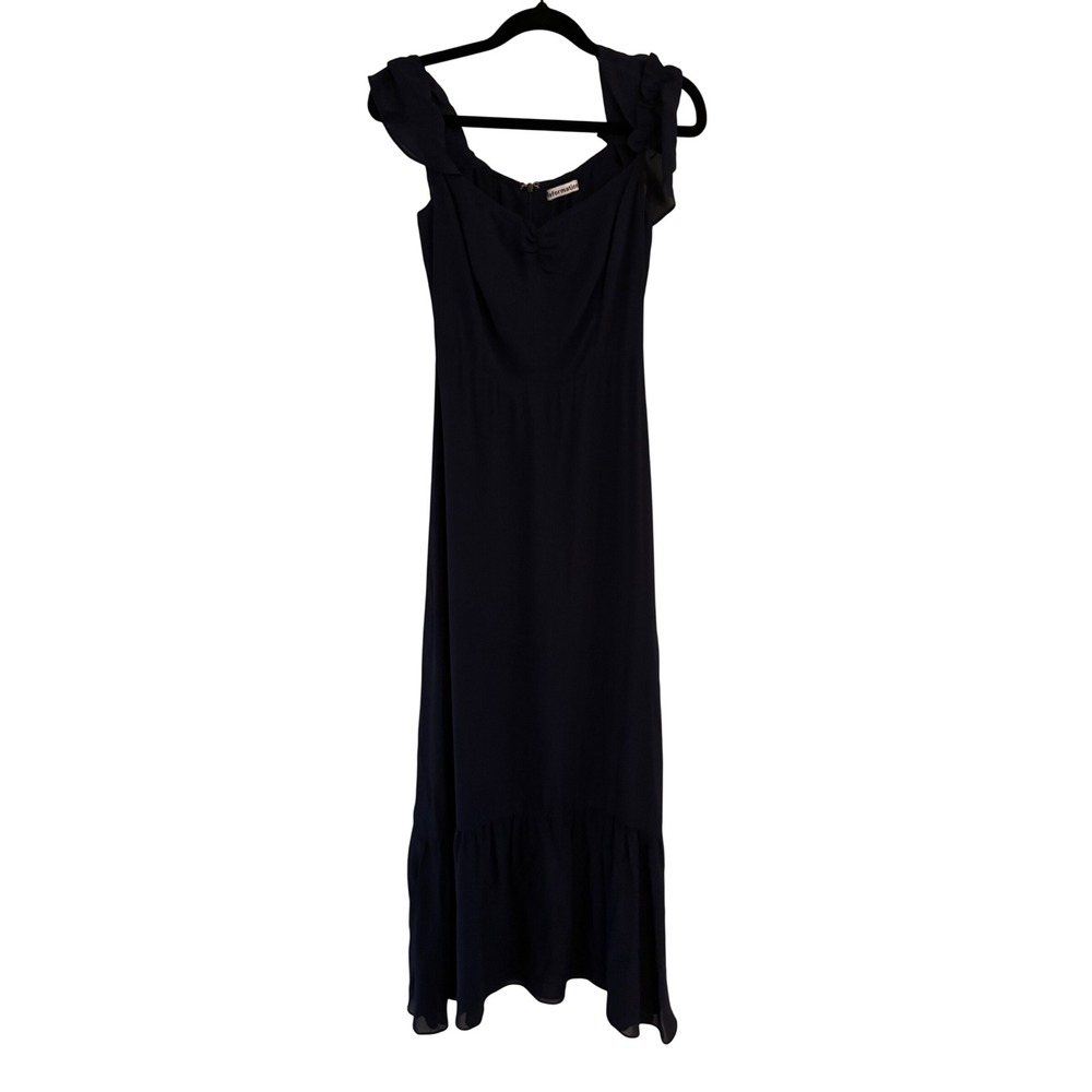 Reformation Navy Blue Ruffle Cap Sleeve Sweetheart Midi Dress Size 2